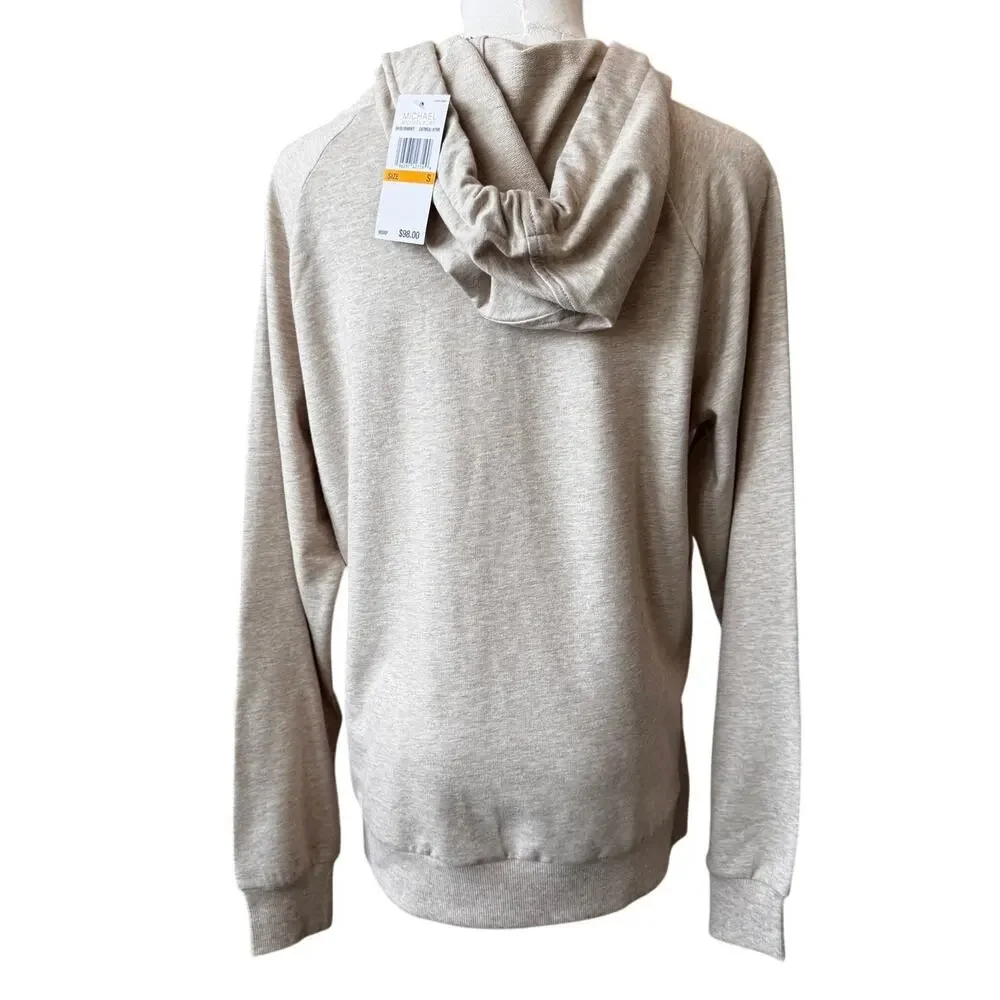 New Michael Kors Women's Oatmeal Heather MK Logo Pullover Hoodie Size S